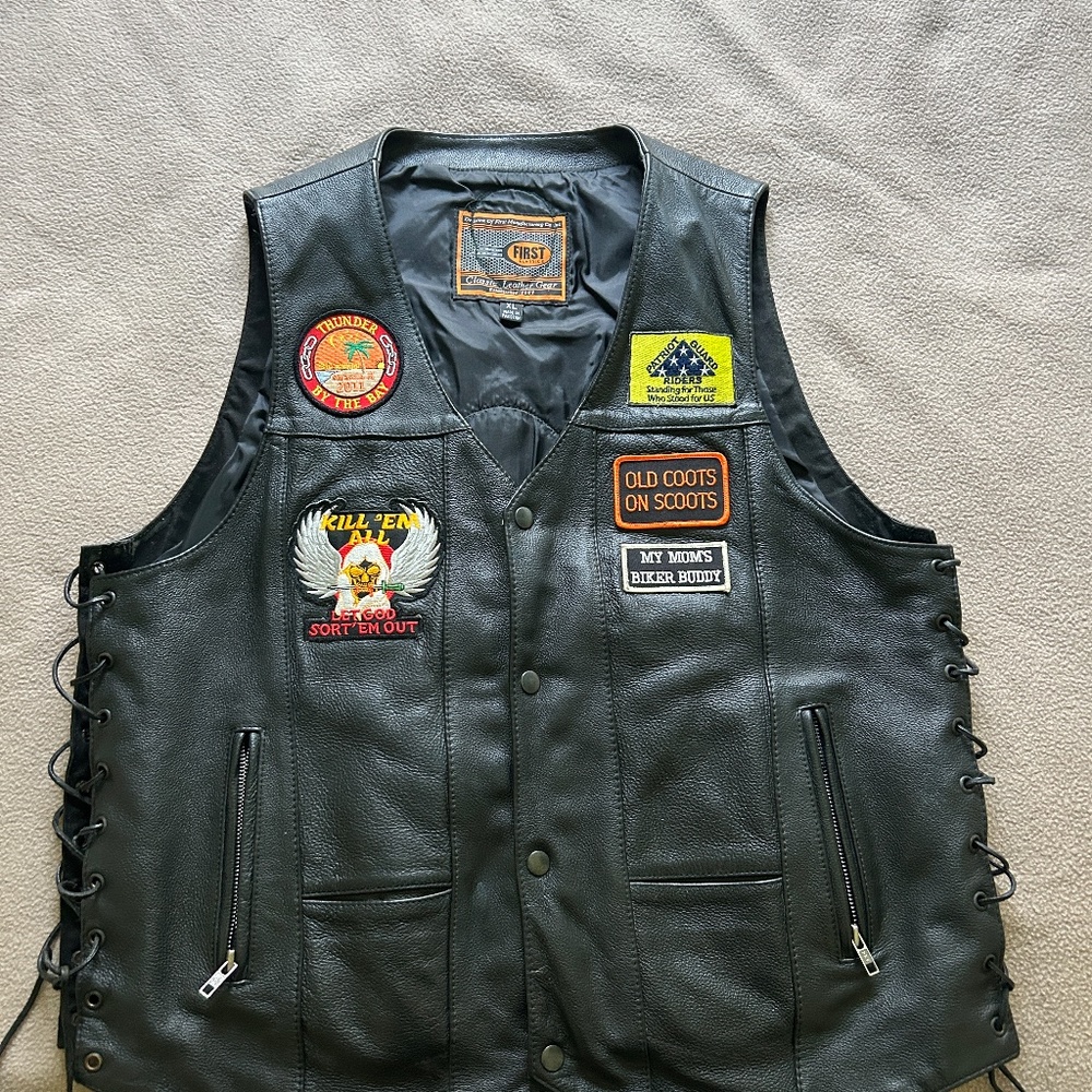 Men’s LEATHER VEST TOP BILLER MOTORCYCLE WESTERN CONCEAL AND CARRY